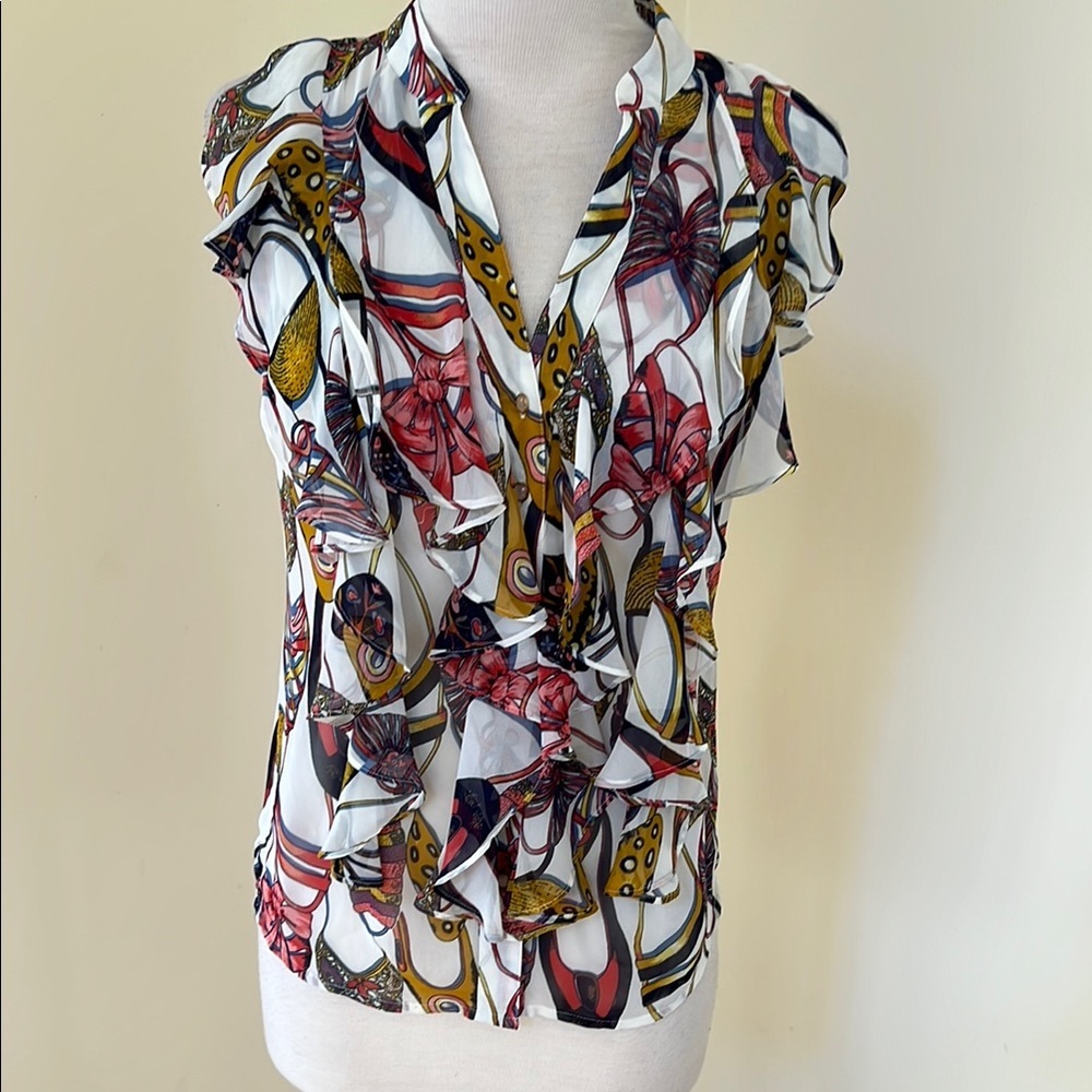 New! Cache small white multi ruffled front button… - image 1